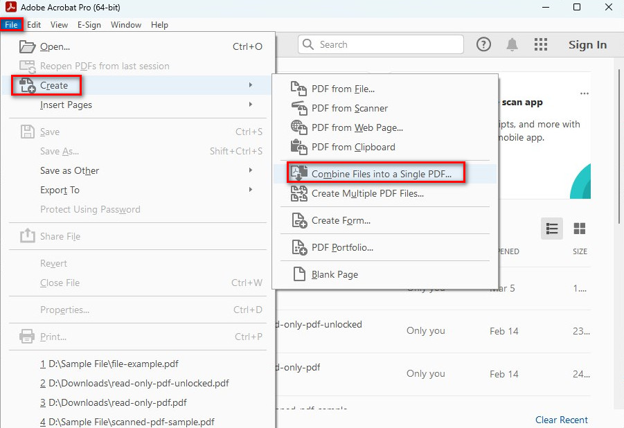 Combinar arquivos em um único PDF