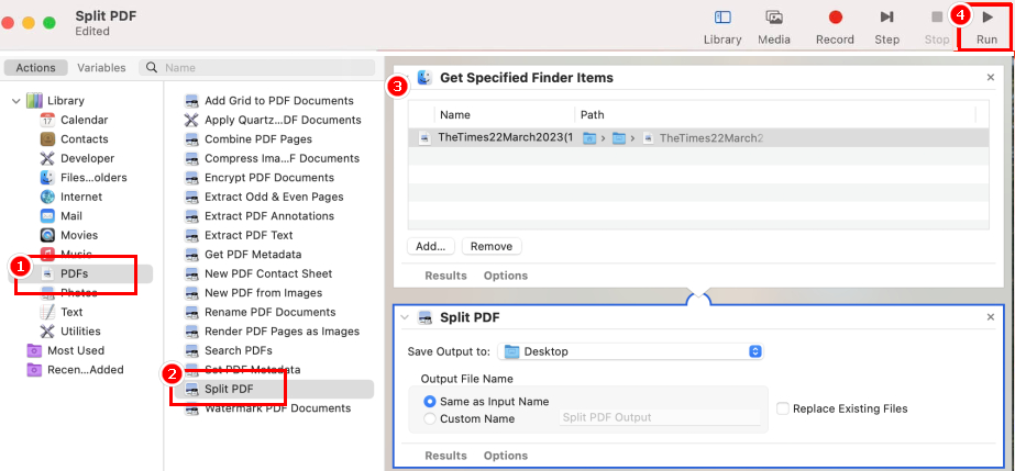 Split PDF in Automator