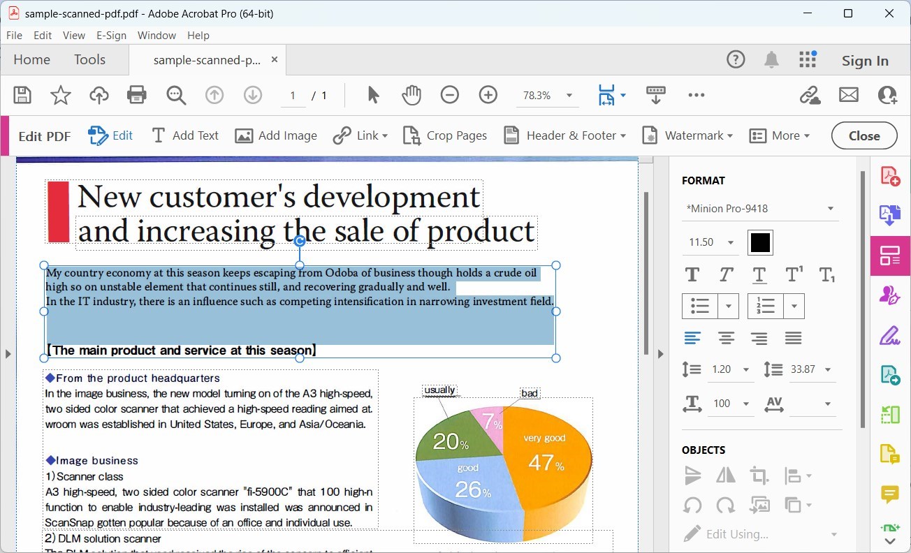 Edit the Scanned PDF in Adobe Acrobat