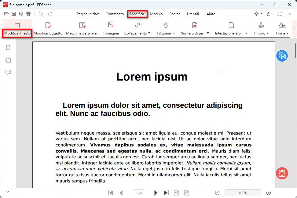Entra in modalità di modifica