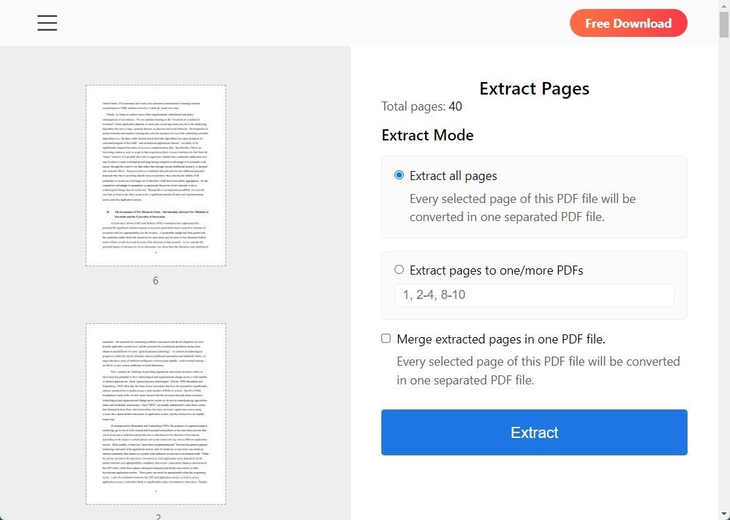 Extract PDF Pages Online Free