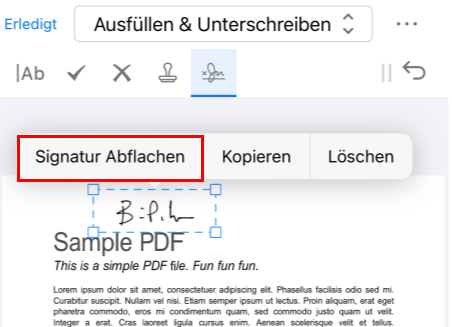 Signatur auf dem iPhone hinzufügen und abflachen