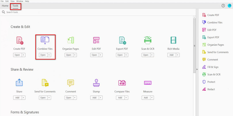 Naviguer vers l'outil Combiner les fichiers