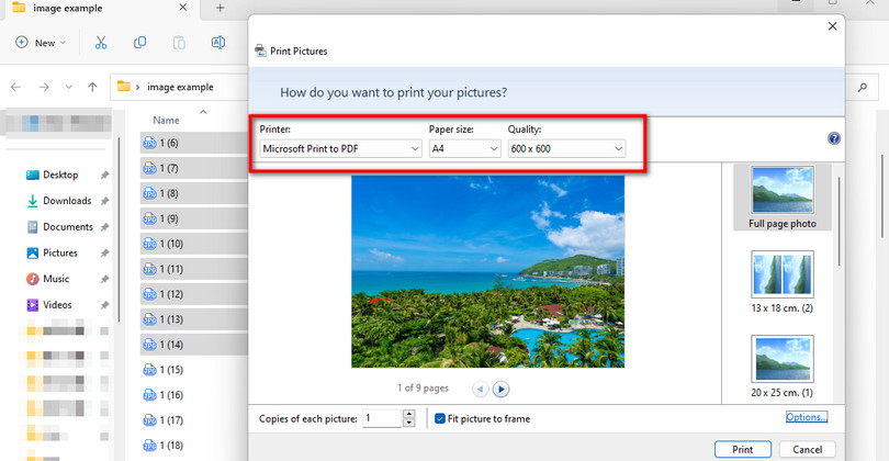 Combiner les fichiers JPEG en PDF en imprimant