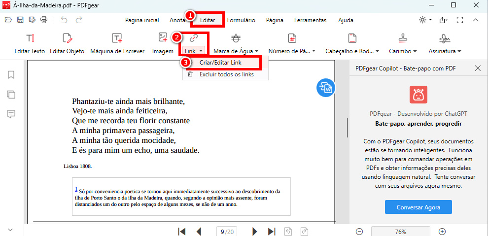 Navegar até o Botão de Link