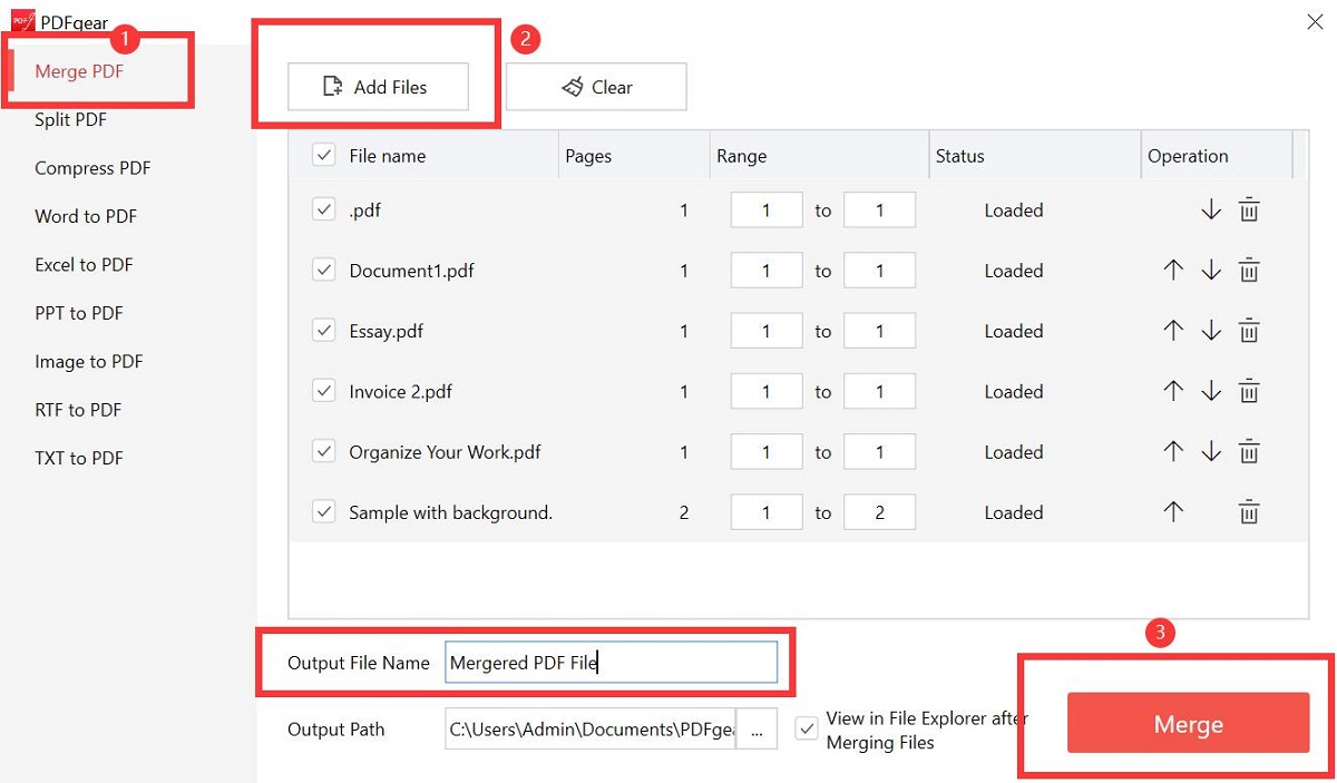 Merge Many PDFs into One in PDFgear