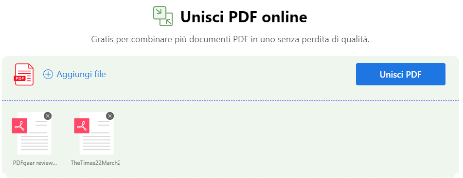Fare clic sul pulsante Unisci PDF