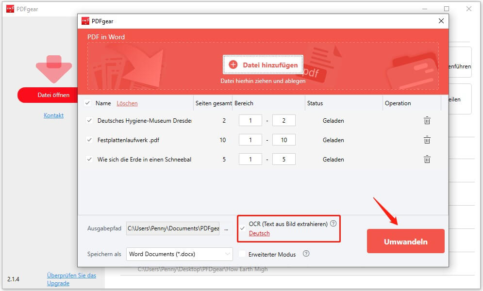 Mit PDFgear PDF in Word umwandeln