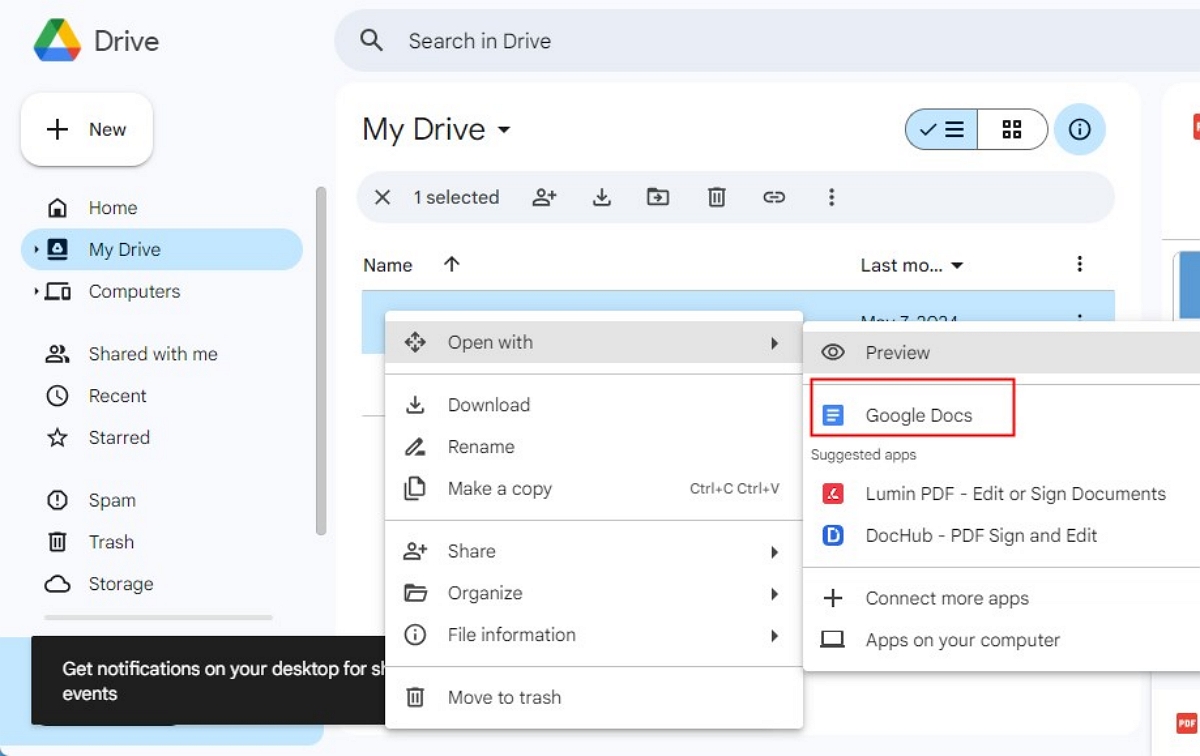 Apri il PDF con Google Docs