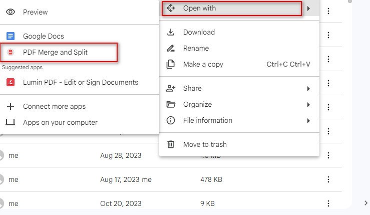 PDF Merge and Splitでファイルを開く