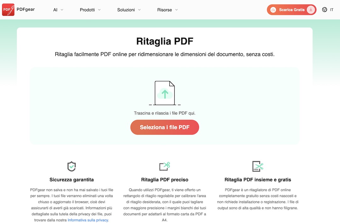 PDFgear Carica PDF per ritagliare PDF