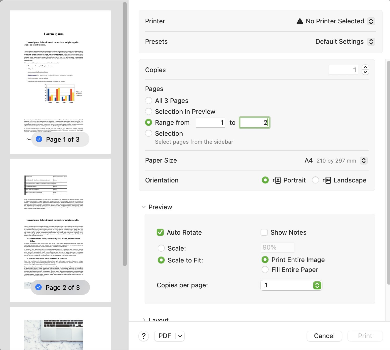 Print the Pages as a New PDF in Preview