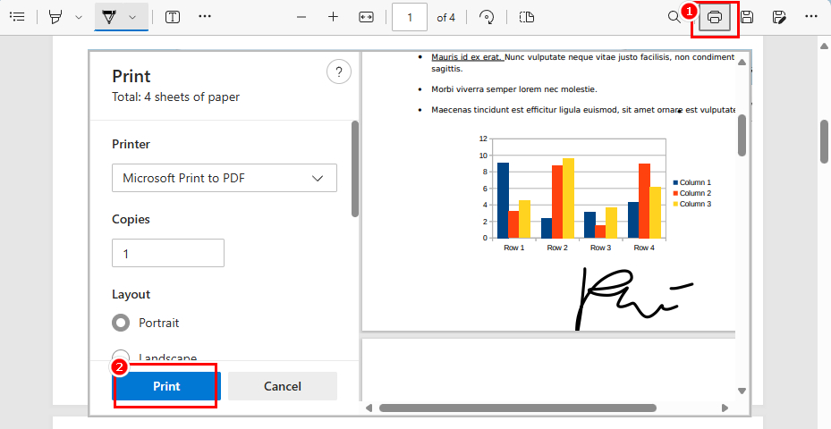 Print the Signed PDF with Microsoft Edge