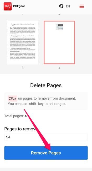 Select Pages to Delete Online Using PDFgear