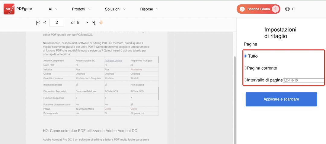 Seleziona la modalità Ritaglia PDF