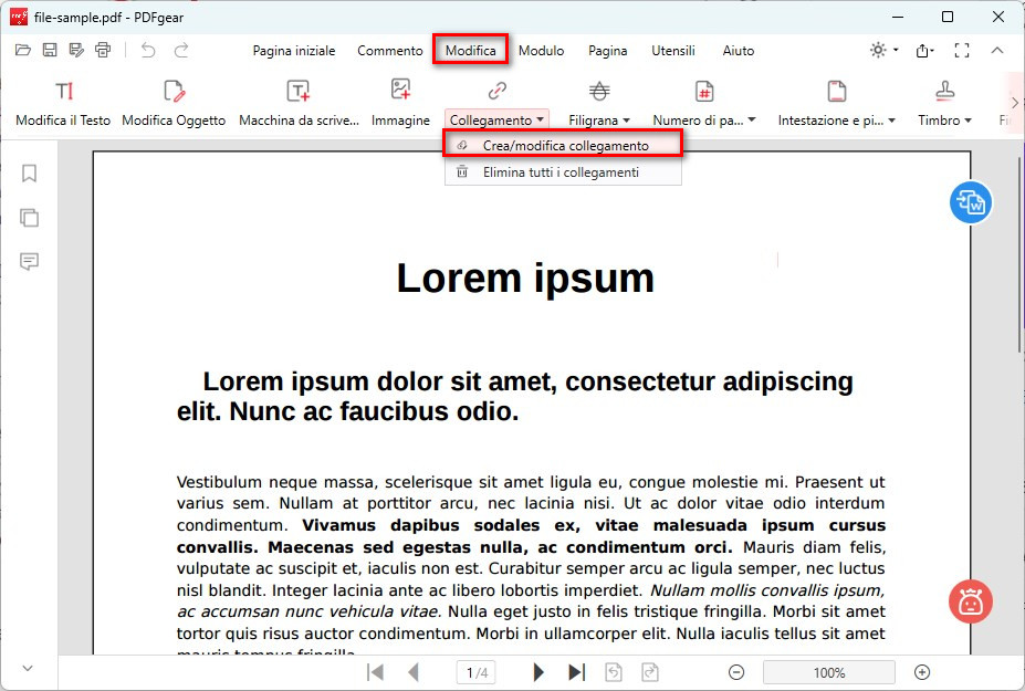 Vai al Pulsante Link