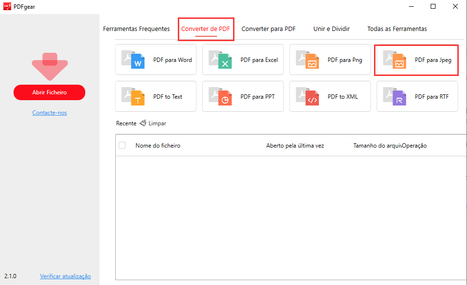 Abra o conversor de PDF para JPG
