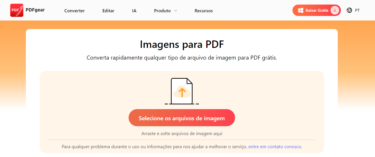 Carregue as imagens para PDFgear Conversor de imagem para PDF Online