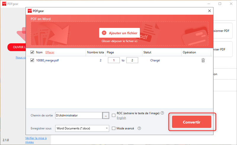Convertir un PDF en paramètres Word