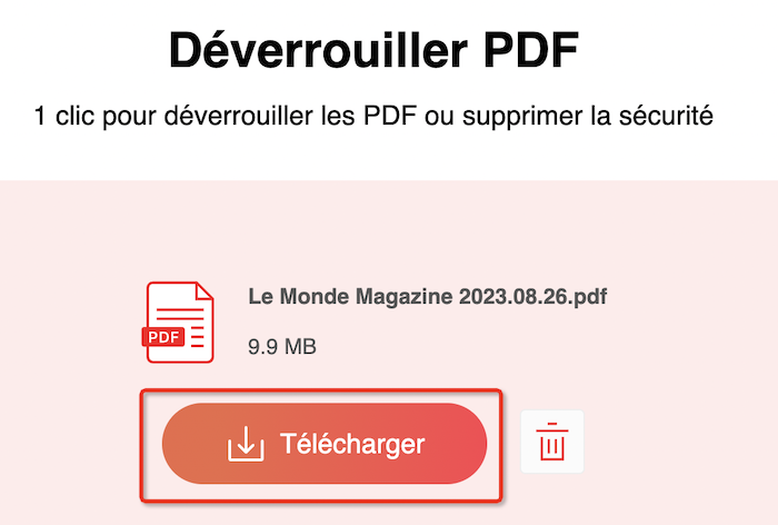 Saisir le mot de passe pour déverrouiller le PDF protégé