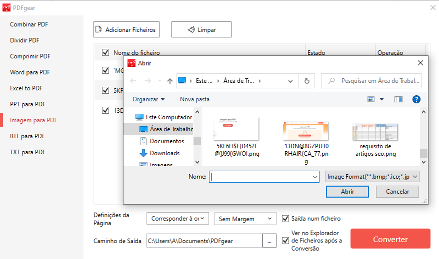 Unir imagens em lotes em PDF grátis